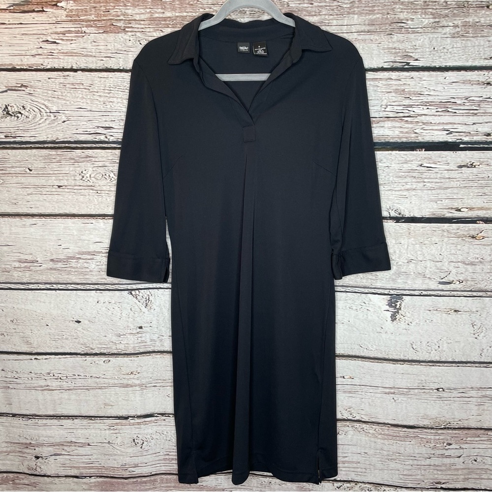 Vintage 90’s Mossimo Black Polyester Knit Midi Shirt Dress Size 6‎ Pullover
